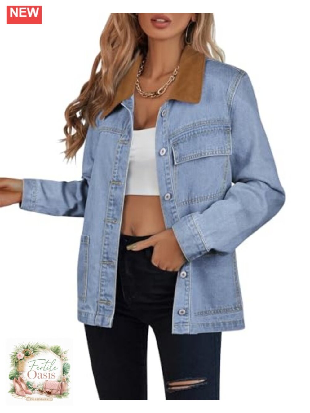 Women's Denim Barn Jacket Cotton Blend Button Down Oversized Casual